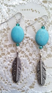 1 Turquoise Silver Feather Earrings